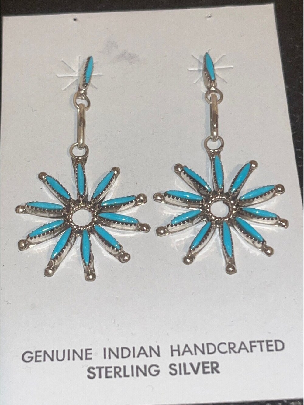 Zuni handmade sterling silver inlay turquoise cluster earrings